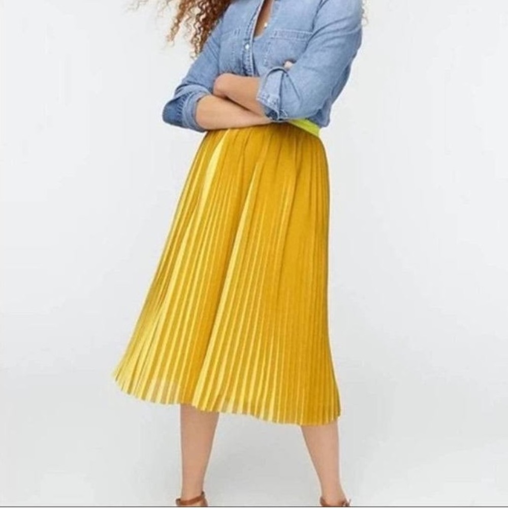 J Crew Marigold Yellow Pleated Midi Skirt